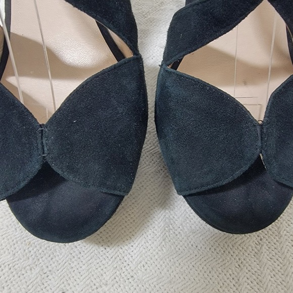 L.K. Bennett Rea Peep Toe Black Suede High Wedge Sandals Nude Lace Size 40 US 10 - Picture 4 of 15